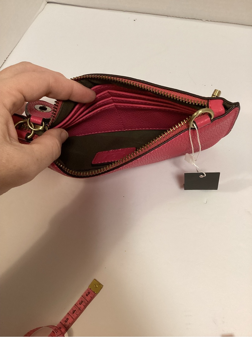 Joy Susan Hot Pink Pebbled Vegan Leather Wristlet/Crossbody Clutch - Picture 7 of 11